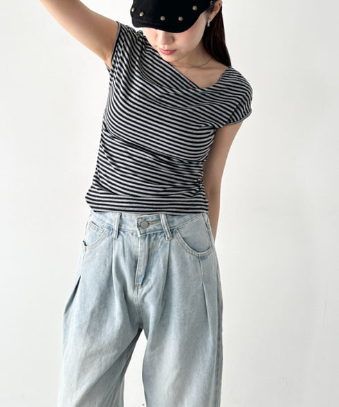 タックワイドカーブデニムパンツ | BA2255049 | ライトブルー