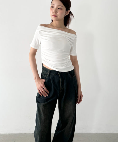 タックワイドカーブデニムパンツ | BA2255049 | ネイビー