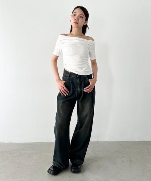 タックワイドカーブデニムパンツ | BA2255049 | ネイビー