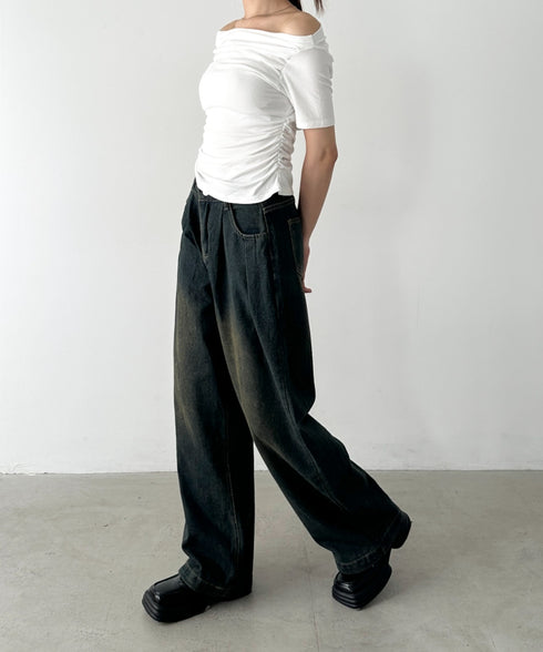 タックワイドカーブデニムパンツ | BA2255049 | ネイビー