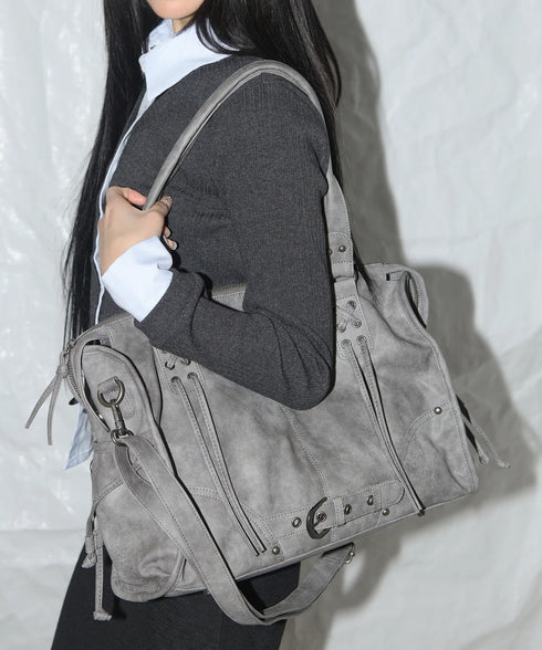 FANCY CLUB(ファンシークラブ)/大容量 2WAY ヴィンテージ ウォッシング ショルダー トートバッグ/BELTED WASHING LEATHER BAG | AT1252068 | グレー