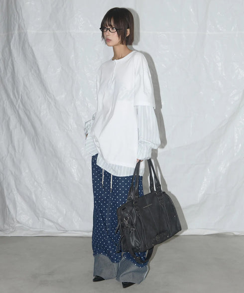FANCY CLUB(ファンシークラブ)/大容量 2WAY ヴィンテージ ウォッシング ショルダー トートバッグ/BELTED WASHING LEATHER BAG | AT1252068 | ブラック