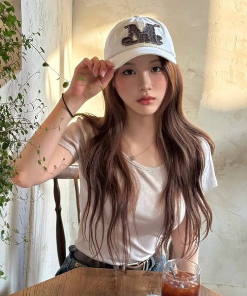 MUCENT(ムセント)/ヴィンテージ ウォッシング アップリケ ベースボール キャップ サイズ調整可能/VINTAGE WASHING APPLIQUE BALL CAP | AT5252074 | クリーム