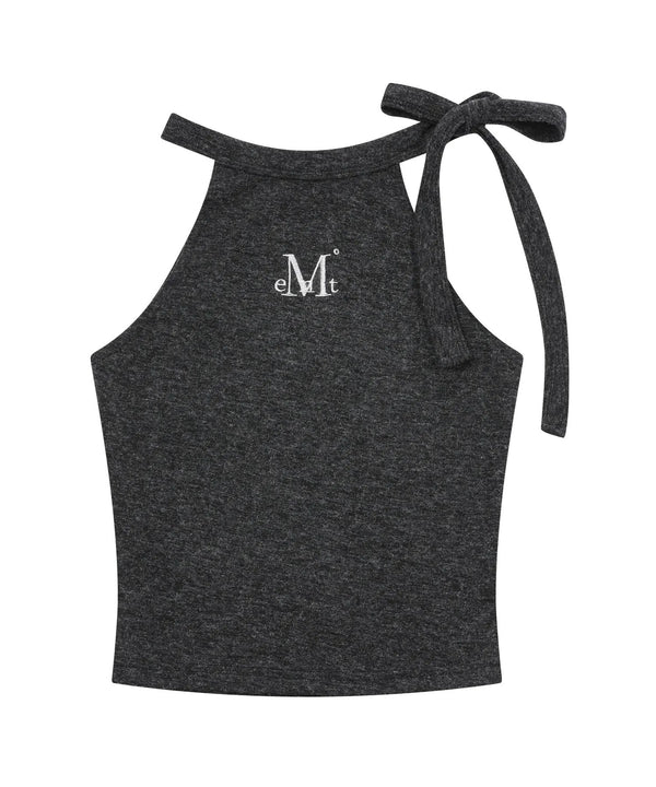MUCENT(ムセント)/リボン クロップド ホルターネック タンクトップ/Bow-up Ribbon Crop Halter Sleeveless | AT2252081 | チャコールグレー