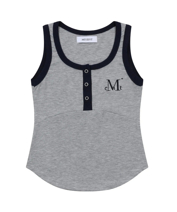 MUCENT(ムセント)/配色 ボタン リブ タンクトップ/COLOR-POP BUTTON CROP SLEEVELESS | AT2252082 | グレー