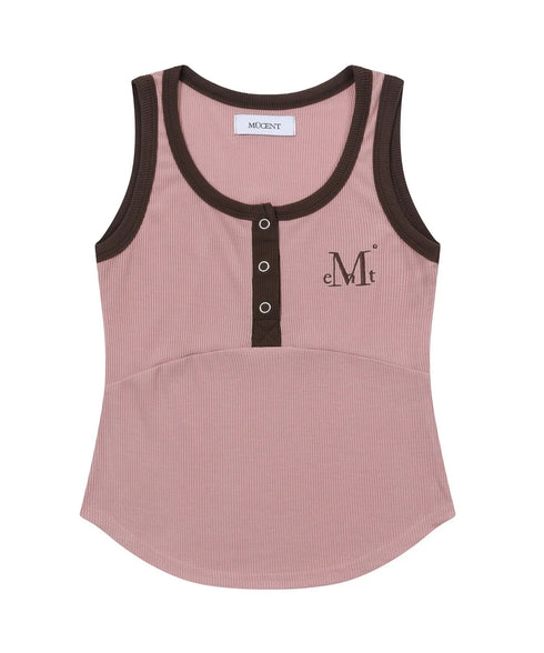 MUCENT(ムセント)/配色 ボタン リブ タンクトップ/COLOR-POP BUTTON CROP SLEEVELESS | AT2252082 | ピンク