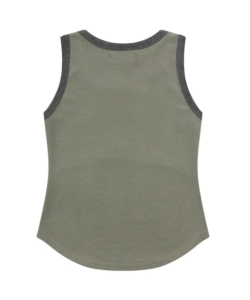 MUCENT(ムセント)/配色 ボタン リブ タンクトップ/COLOR-POP BUTTON CROP SLEEVELESS | AT2252082 | カーキ