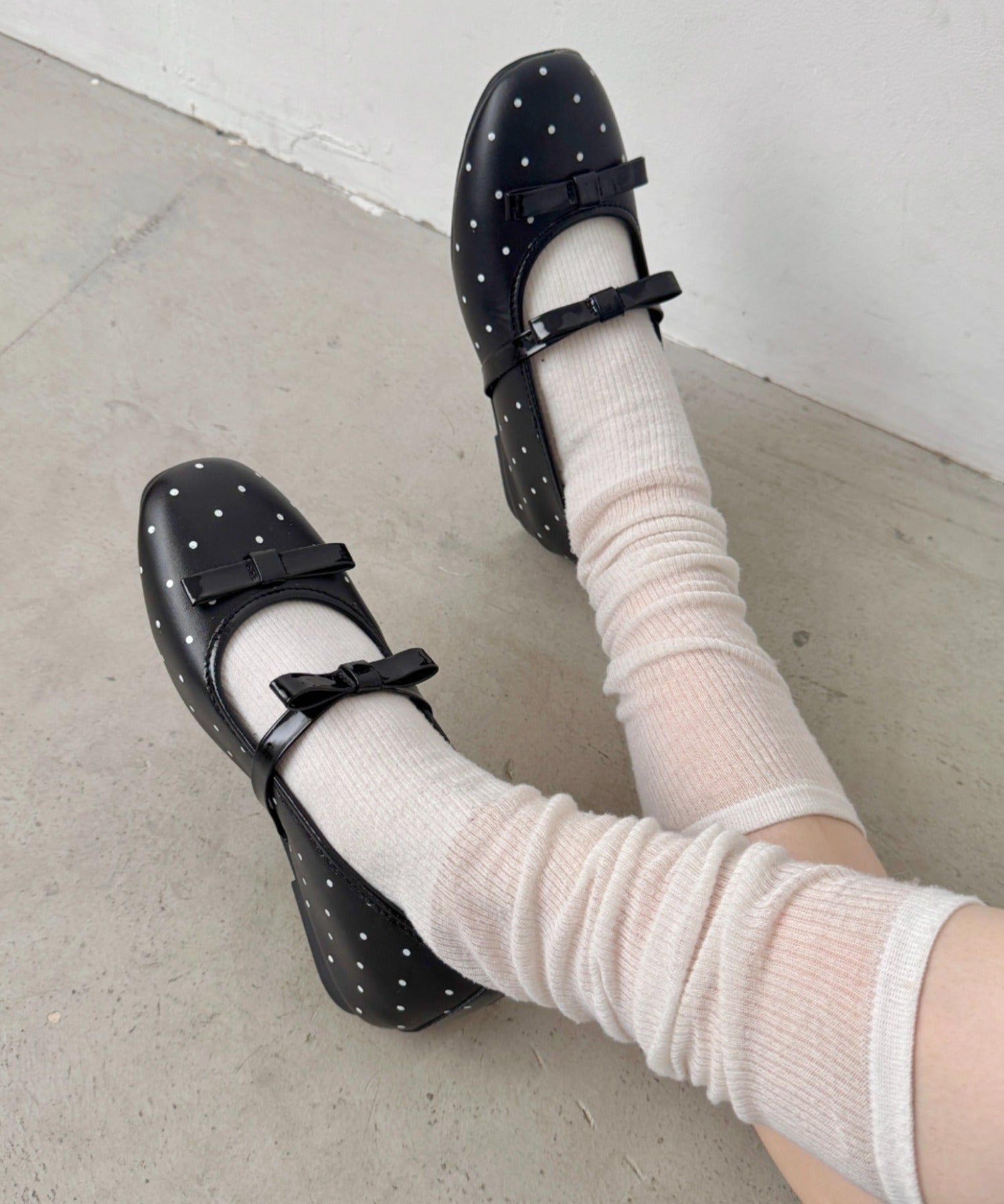 【未使用級】ジャンポールゴルチエ　フラット シューズ　リボン紐　ブラック　バレエ 未使用級】ジャンポールゴルチエ フラット シューズ リボン紐