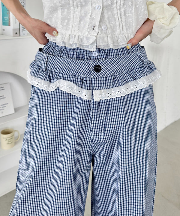 レイヤード風フリルチェックパンツ | SL2256003 | ネイビー