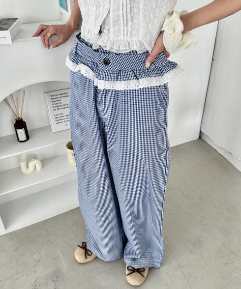 レイヤード風フリルチェックパンツ | SL2256003 | ネイビー