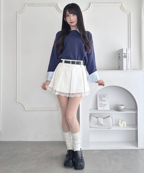 ベルト付き裾レースプリーツミニスカパン | LO2253007 | ホワイト