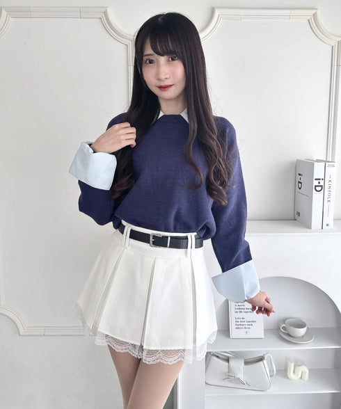 ベルト付き裾レースプリーツミニスカパン | LO2253007 | ホワイト