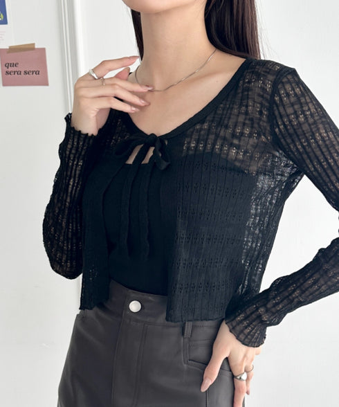 ショート丈フロントリボンカーディガン | WR2253003 | ブラック