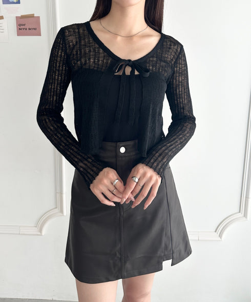 ショート丈フロントリボンカーディガン | WR2253003 | ブラック