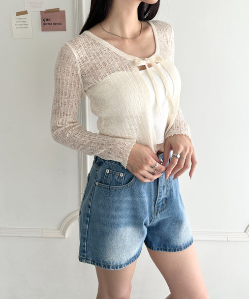 ショート丈フロントリボンカーディガン | WR2253003 | アイボリー