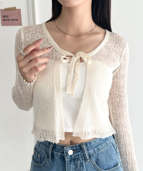 ショート丈フロントリボンカーディガン | WR2253003 | アイボリー