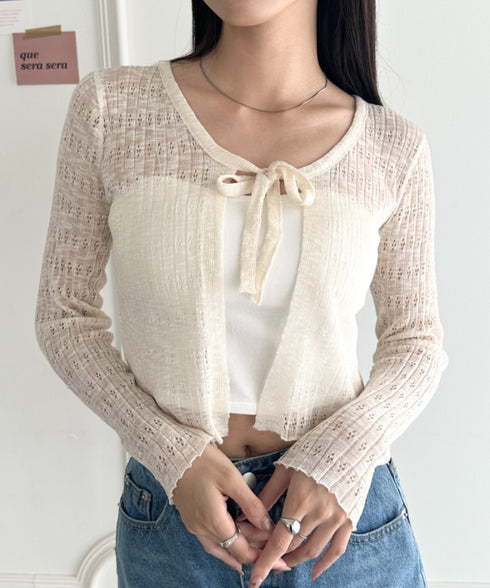 ショート丈フロントリボンカーディガン | WR2253003 | アイボリー