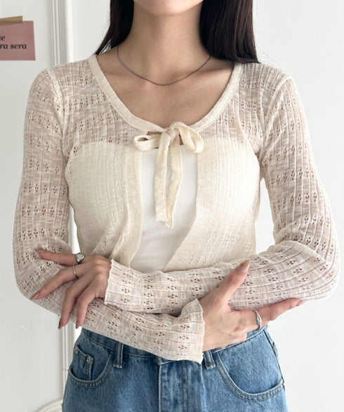 ショート丈フロントリボンカーディガン | WR2253003 | アイボリー