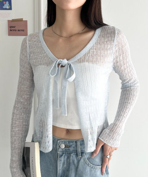 ショート丈フロントリボンカーディガン | WR2253003 | ライトブルー