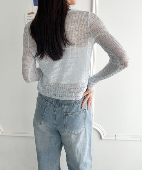 ショート丈フロントリボンカーディガン | WR2253003 | ライトブルー