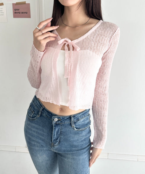 ショート丈フロントリボンカーディガン | WR2253003 | ピンク