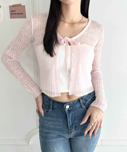 ショート丈フロントリボンカーディガン | WR2253003 | ピンク