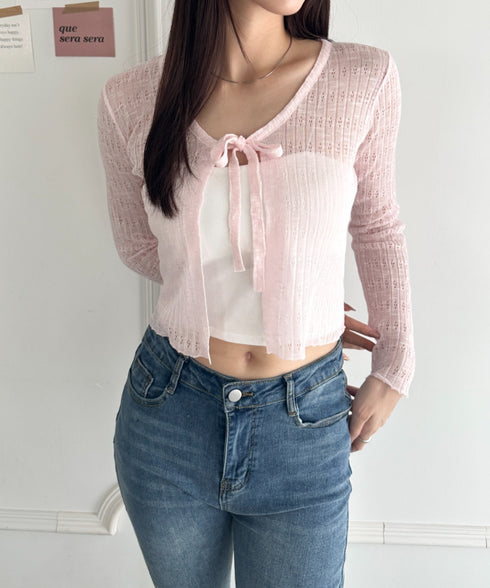 ショート丈フロントリボンカーディガン | WR2253003 | ピンク