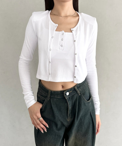 【2点セット】スナップボタンリブアンサンブル | BA2253001 | ホワイト