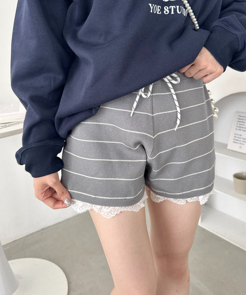 裾レースボーダーリブショートパンツ | SL2256018 | グレー