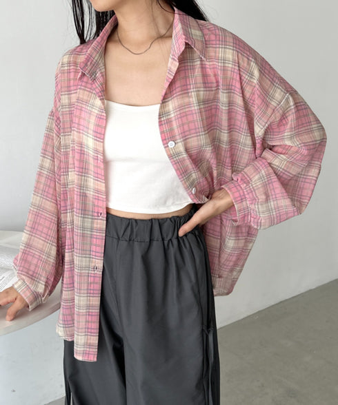 シアーチェックシャツ | CL2253006 | ピンク系その他