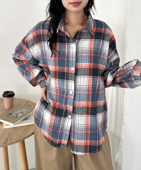 ルーズシルエットチェックネルシャツ | CL2253009 | オレンジ