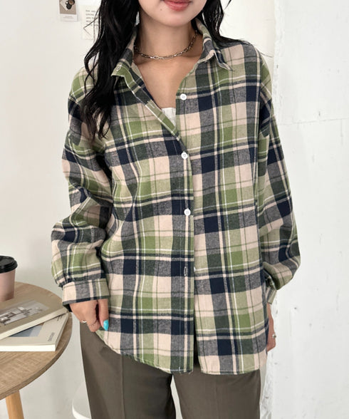 ルーズシルエットチェックネルシャツ | CL2253009 | ライトグリーン
