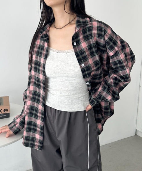 ルーズシルエットチェックネルシャツ | CL2253009 | ピンク系その他