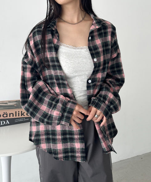 ルーズシルエットチェックネルシャツ | CL2253009 | ピンク系その他