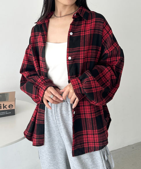 ルーズシルエットチェックネルシャツ | CL2253009 | レッド