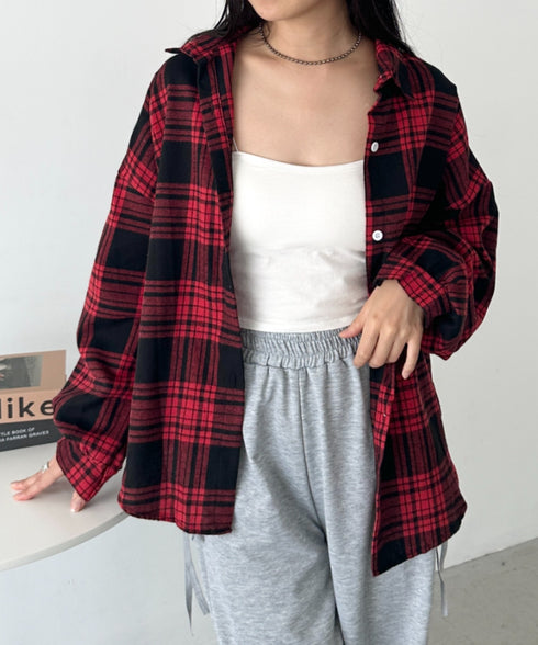 ルーズシルエットチェックネルシャツ | CL2253009 | レッド