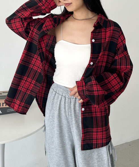 ルーズシルエットチェックネルシャツ | CL2253009 | レッド