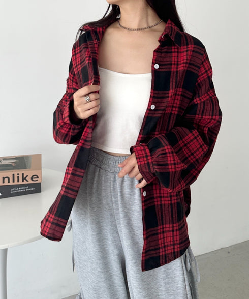 ルーズシルエットチェックネルシャツ | CL2253009 | レッド