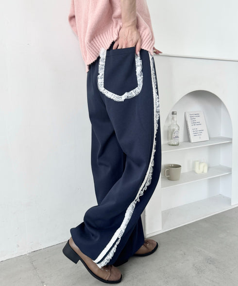 フリルレースラインスウェットパンツ | SL2256037 | ネイビー