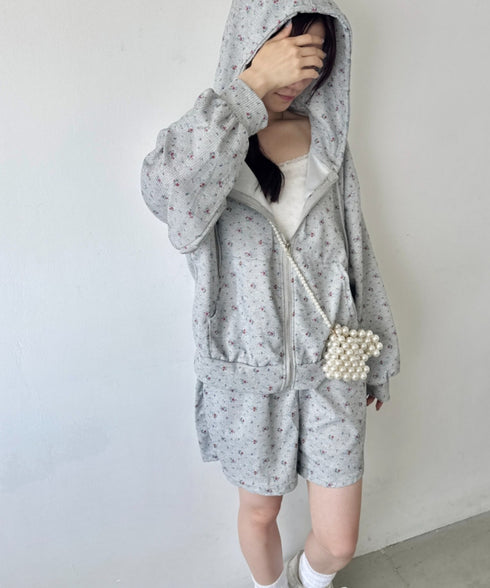 【セットアップ】小花柄ワッフルパーカー+ショートパンツ | SL2253014 | グレー