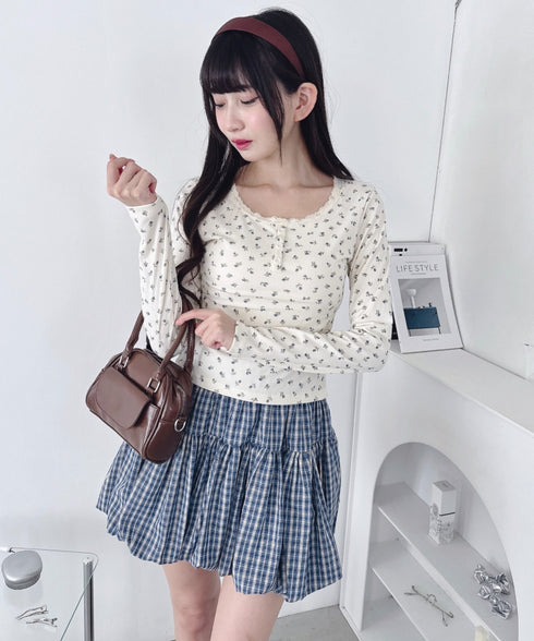 ヘンリーネック小花柄レーストリムトップス | LO2256022 | アイボリー