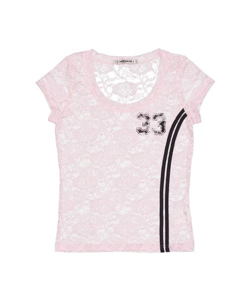 SETUPEXE(セットアップイーエックスイー)/レース 半袖 Tシャツ/33 LACE TOP | AT2253027 | ピンク