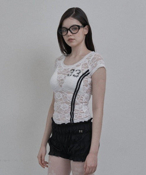 SETUPEXE(セットアップイーエックスイー)/レース 半袖 Tシャツ/33 LACE TOP | AT2253027 | ホワイト