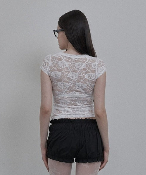 SETUPEXE(セットアップイーエックスイー)/レース 半袖 Tシャツ/33 LACE TOP | AT2253027 | ホワイト
