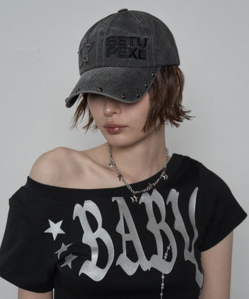 SETUPEXE(セットアップイーエックスイー)/ロゴ スタッズ ヴィンテージ ベースボールキャップ 帽子/STUDDED LOGO BALL CAP | AT5253029 | チャコールグレー