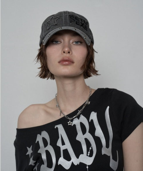 SETUPEXE(セットアップイーエックスイー)/ロゴ スタッズ ヴィンテージ ベースボールキャップ 帽子/STUDDED LOGO BALL CAP | AT5253029 | チャコールグレー