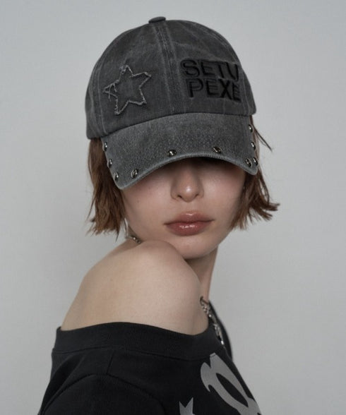 SETUPEXE(セットアップイーエックスイー)/ロゴ スタッズ ヴィンテージ ベースボールキャップ 帽子/STUDDED LOGO BALL CAP | AT5253029 | チャコールグレー