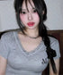 MUCENT(ムセント)/Vネック クロップド 半袖 Tシャツ/SUNNIOR LACE V-NECK HALF T | AT2253034 | グレー