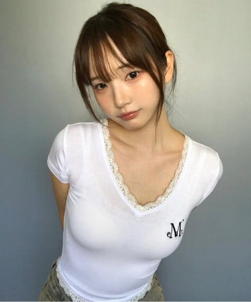 MUCENT(ムセント)/Vネック クロップド 半袖 Tシャツ/SUNNIOR LACE V-NECK HALF T | AT2253034 | アイボリー