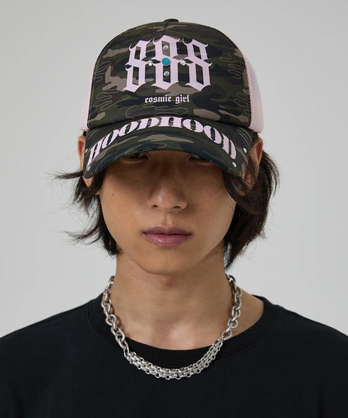 HOODHOOD(フッドフッド)/スタッズ メッシュ トラッカーキャップ 帽子/888 Mesh Trucker Cap | AT5253036 | グリーン系カモフラージュ
